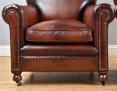 Pair Hand Dyed Honey Brown Leather Armchairs Antiques Atlas
