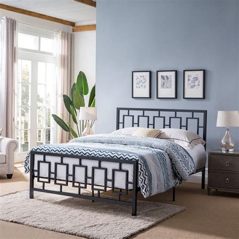 Noble House Krystin Modern Queen Size Iron Bed Frame Flat Black