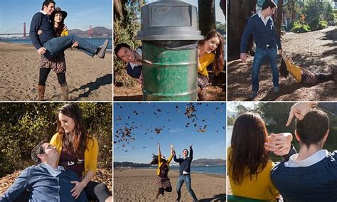 Couple Mock Cheesy Engagement Shots By Switching Typical Gender Poses