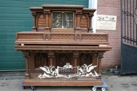 1 Gothic Style Altar Upper Part Oak Hand Carved Reliefs