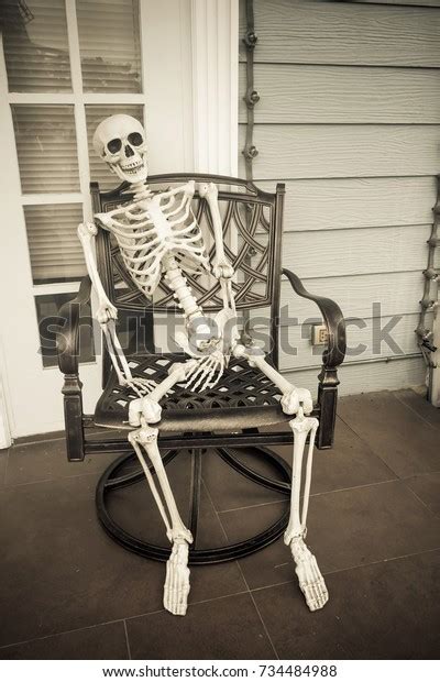 Skeleton Ghost Sit On Chair Human Stock Photo Edit Now