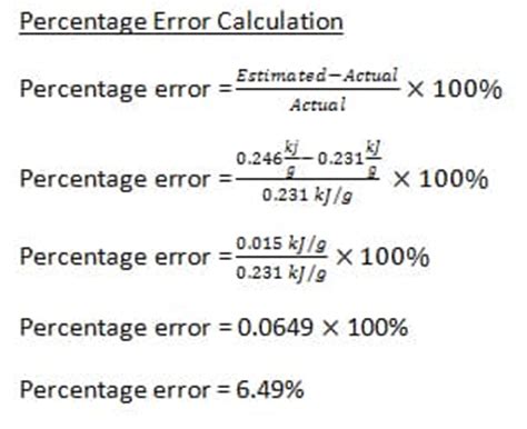 To calculate percent error you will first want to find the difference between the value that has been measured and an accepted/standard value. Potassium Chloride Enthalpy Change Lab Answers - SchoolWorkHelper