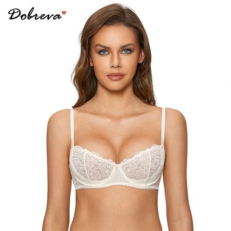 dobreva women s sexy push up floral lace bra plus size sheer balconette underwire unlined