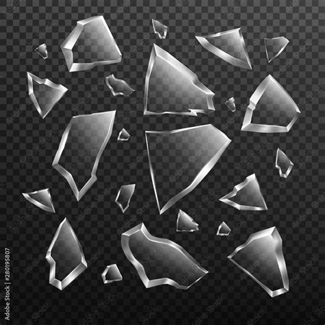 Broken Glass Shards Set Isolated On Transparent Background Randomly