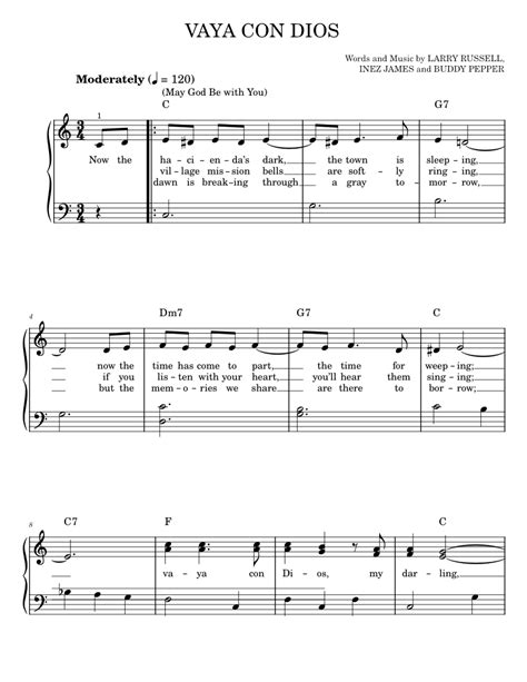 Vaya Con Dios May God Be With You Sheet Music For Piano Music Notes