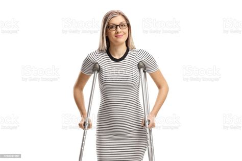 Young Woman With Crutches Stock Photo Download Image Now Crutch