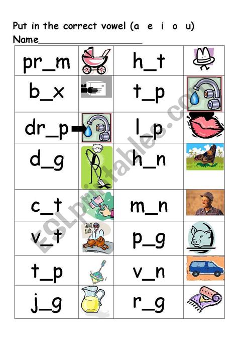 Short Vowel Sound Esl Worksheet By Julie68