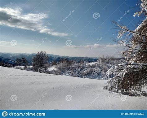 Beautiful Winter Landscapes With Mountains And Snow Laden Trees In The