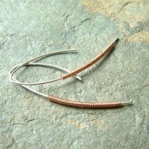 Long Silver Hoop Earrings Copper Wire Wrap Hoop Sterling Etsy