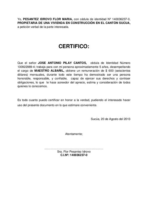 Constancia Laboral Modelo De Certificado De Trabajo Paraguay