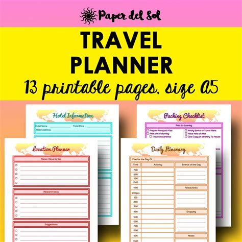 Road Trip Planner Printable Travel Itinerary Vacation Etsy Travel