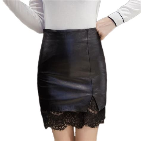 2017 Autumn Black Pu Leather Skirts Womens High Waist Sexy Pencil