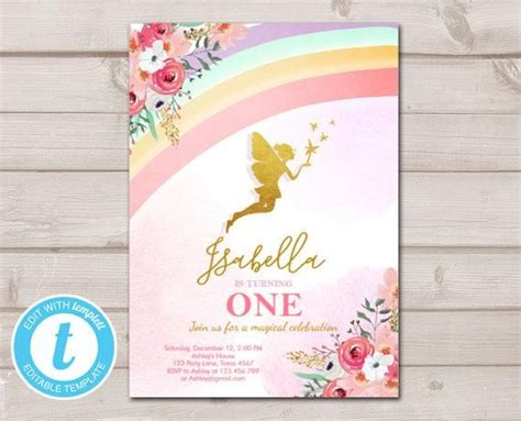 Editable Fairy Birthday Invitation Rainbow Fairy Invite Fairy Party