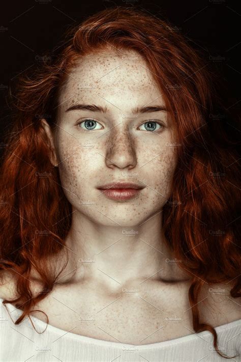Portrait Of Freckled Redhead Woman L Portrait Redhead Women