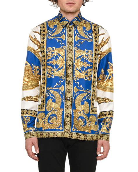 Versace Silk Baroque Print Shirt In Blue For Men Lyst