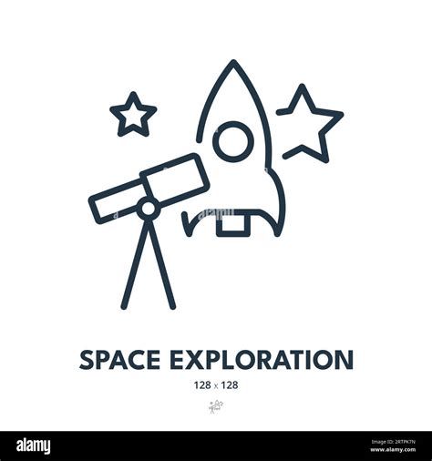 Space Exploration Icon Stars Rocket Telescope Editable Stroke