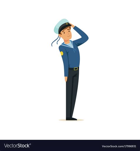 Sailor Man Character In Blue Uniform Saluting Vector Image