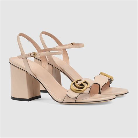 Shop The Dark Beige Leather Mid Heel Sandal With Double G At Guccicom