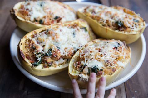 Place halves, cut side down, in a large baking dish; Twice Baked Spaghetti Squash Recipe | Vintage Mixer