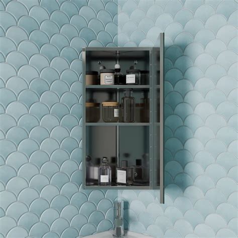 Single Door Corner Bathroom Mirror Cabinet Cupboard Stainless Steel