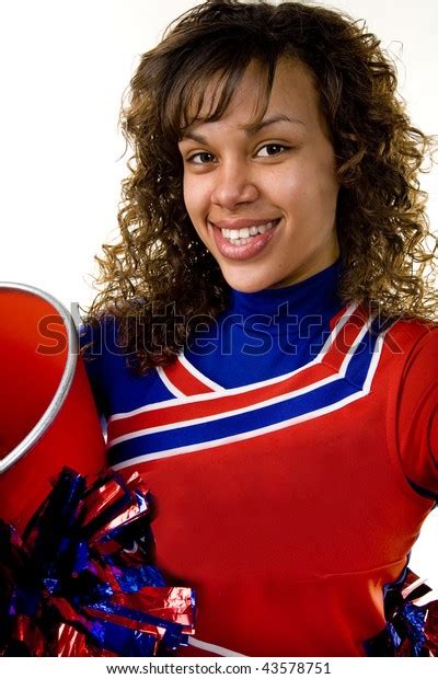 Uniformed Cheerleader Strikes Pose Pom Poms Stock Photo Shutterstock