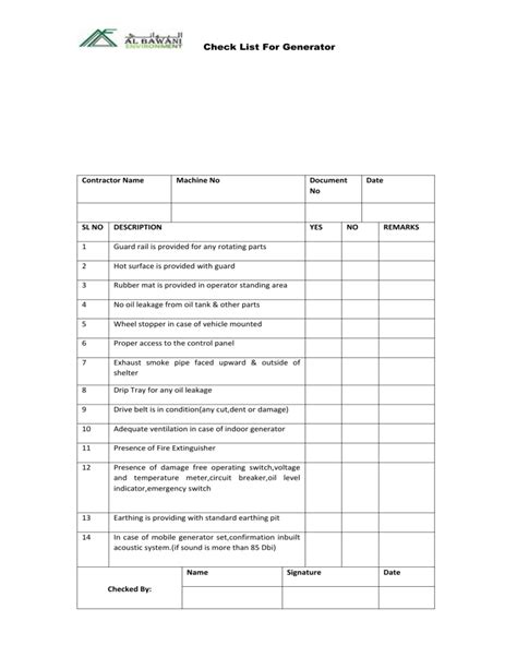 Generator Load Test Checklist Pdf Form Fill Out And S