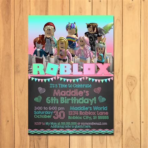 Girl Roblox Invitation Pink Roblox Birthday Party Roblox Etsy