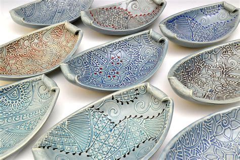 Handmade Ceramic Bowls Unique Indian Paisley Texture Pattern Colorful