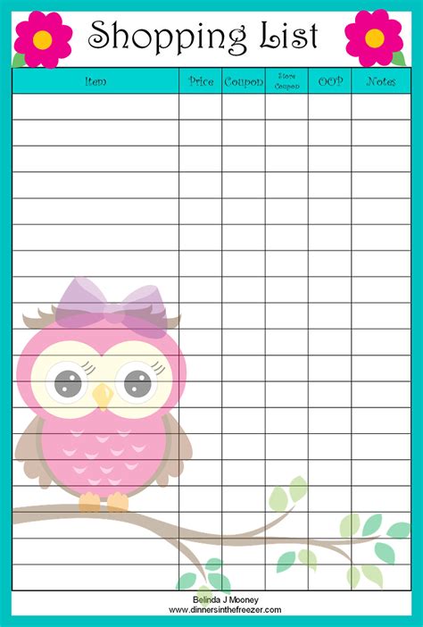 Order gift card and download printable. Adorable Owl Coupon Shopping List - Printable - FREEBIE ...