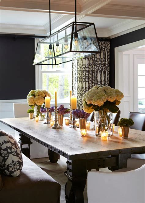 Dining Room With Industrial Chic Table And Chandelier Hgtv