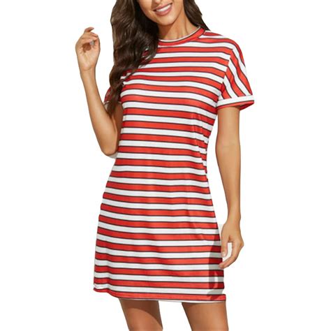 Ukap Ukap Women Casual Loose Sundress Summer Boho Striped Printed T