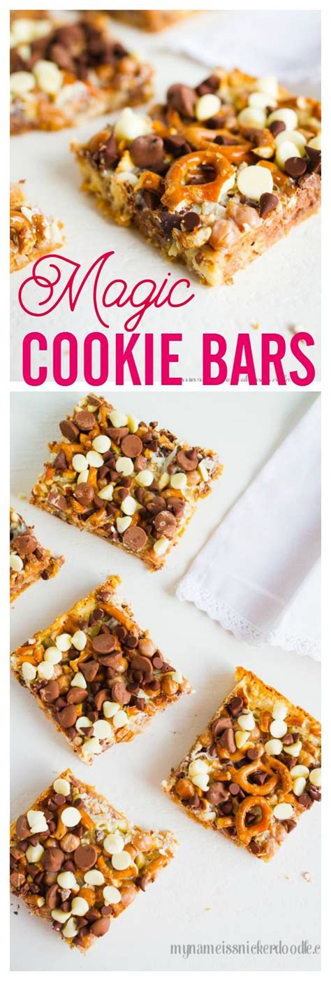 Top evenly with chocolate chips, butterscotch chips, coconut and nuts. Magic Caramel Pretzel Cookie Bars recipe | Cookie bar ...