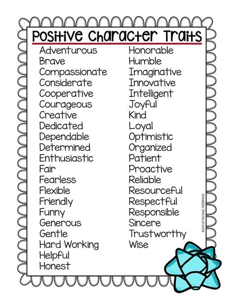 Positive Character Traits Student Ts Character Traits For Kids