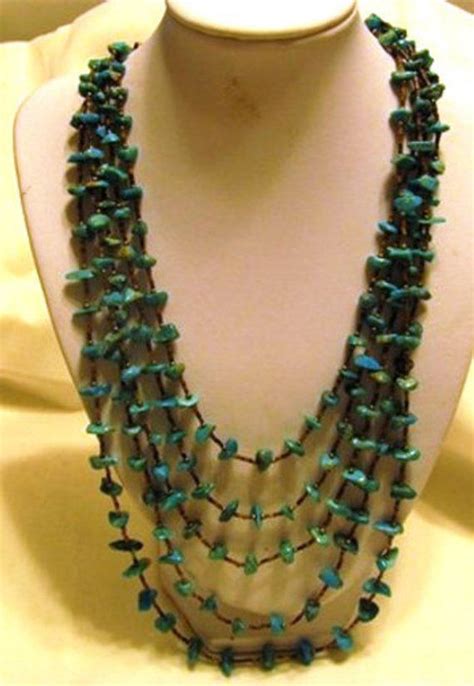 Vintage Native American Turquoise Necklace 5 Strand Kingman Arizona