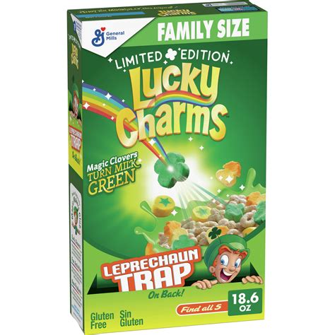 St Patricks Day Lucky Charms Cereal with Marshmallows, Family Size, 18.
