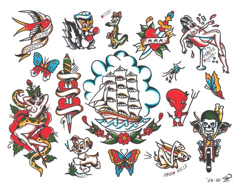 Traditional Tattoo Flash Sheet Print Inspired By Zeke Owen Etsy