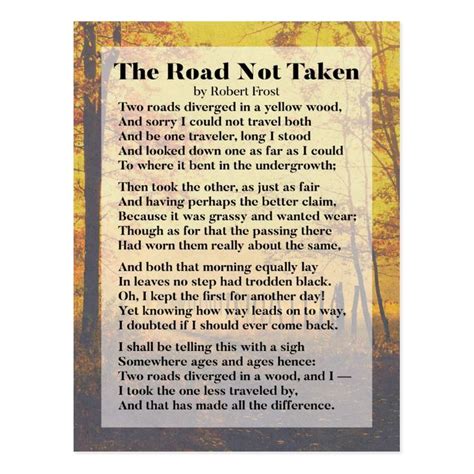 The Road Not Taken Robert Frost Poem Postcard Robert