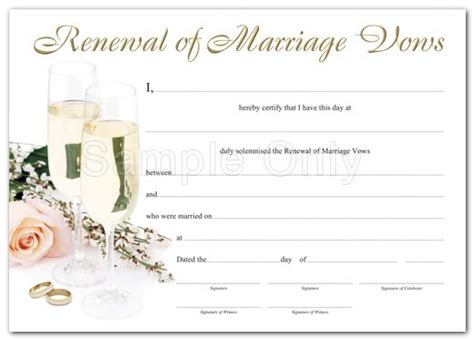 Renewal Of Marriage Vows Certificate Wine And Roses A4 Renewal Of Marriage Vows Marriage