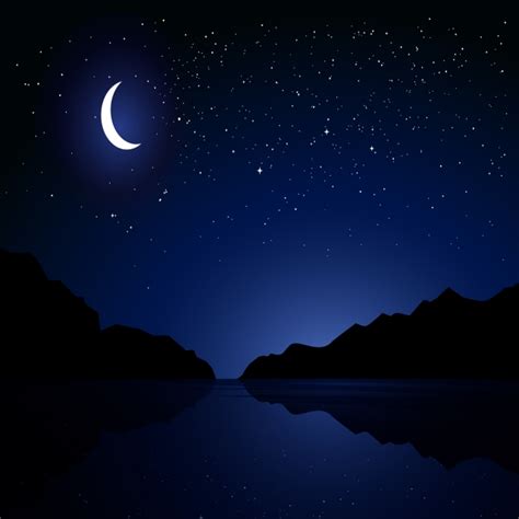 Starry Night With Crescent Moon Background Starry Night Moon Night