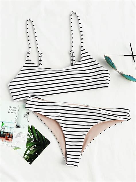 Striped Beach Bikini Set Shein Sheinside