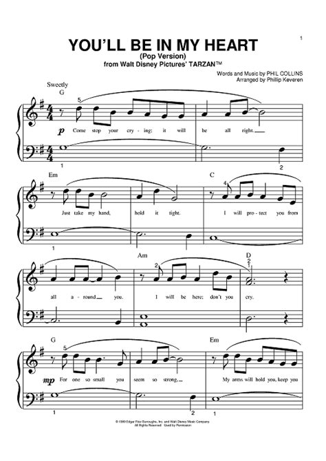 Youll Be In My Heart Pop Version Sheet Music Piano Sheet Music