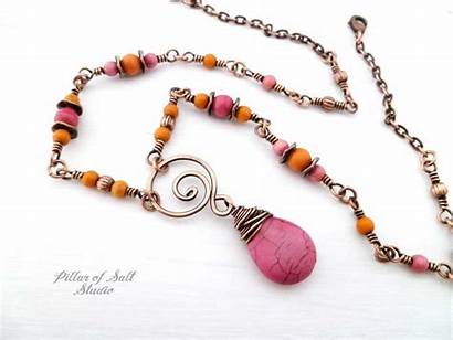 Pink Necklace Orange Sunset Jewelry Wire Pillarofsaltstudio