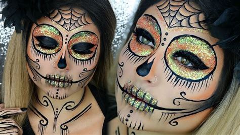 🎨glitter Sugar Skull💀 Makeup Tutorial Halloween Makeup Sugar Skull