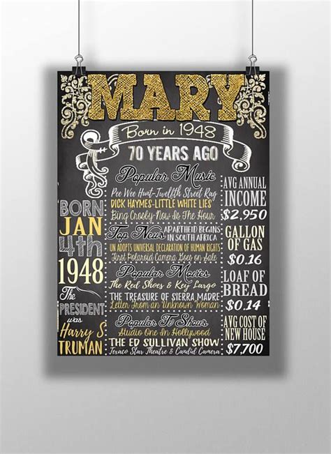 If you are searching for a unique bespoke present to commemorate a 70th birthday for a mom, wife, partner, sister, friend, girlfriend, aunt, gran or grandmother, our wide range of personalized wall art with words for birthdays makes a thoughtful gift she will love. 70th birthday party 70 years old birthday gift idea 1948 ...