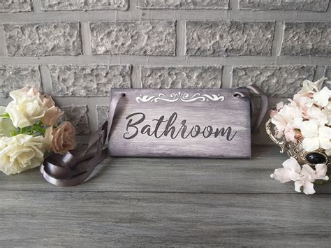 Bathroom Door Sign For Home Rustic Bath Sign Grey Wood Etsy