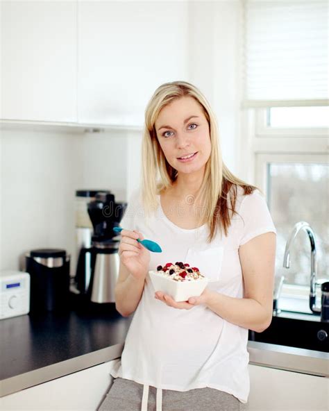 Woman Eating Breakfast In The Kitchen Stock Image Image Of Caucasian Attractive 29225383