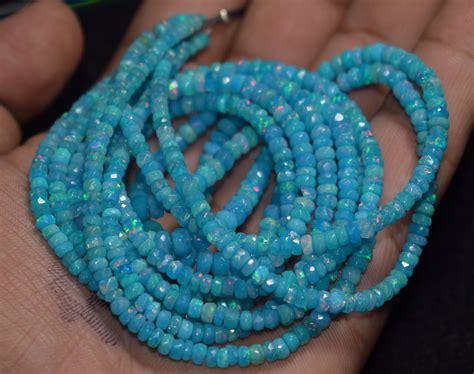 Natural Blue Ethiopian Opal Gemstone Faceted Beaded Necklace Etsy Uk