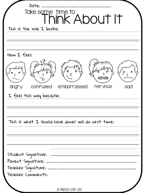 Free Printable Behavior Reflection Sheets