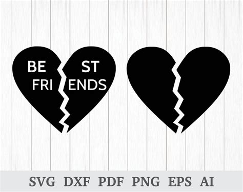 Split Heart Best Friends Design Instant Download Jpeg Svg Dxf Eps File