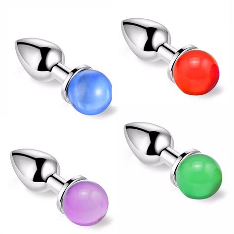Colorful Glass Ball Dia 28mm Metal Anal Butt Plug Basic Beads Metal